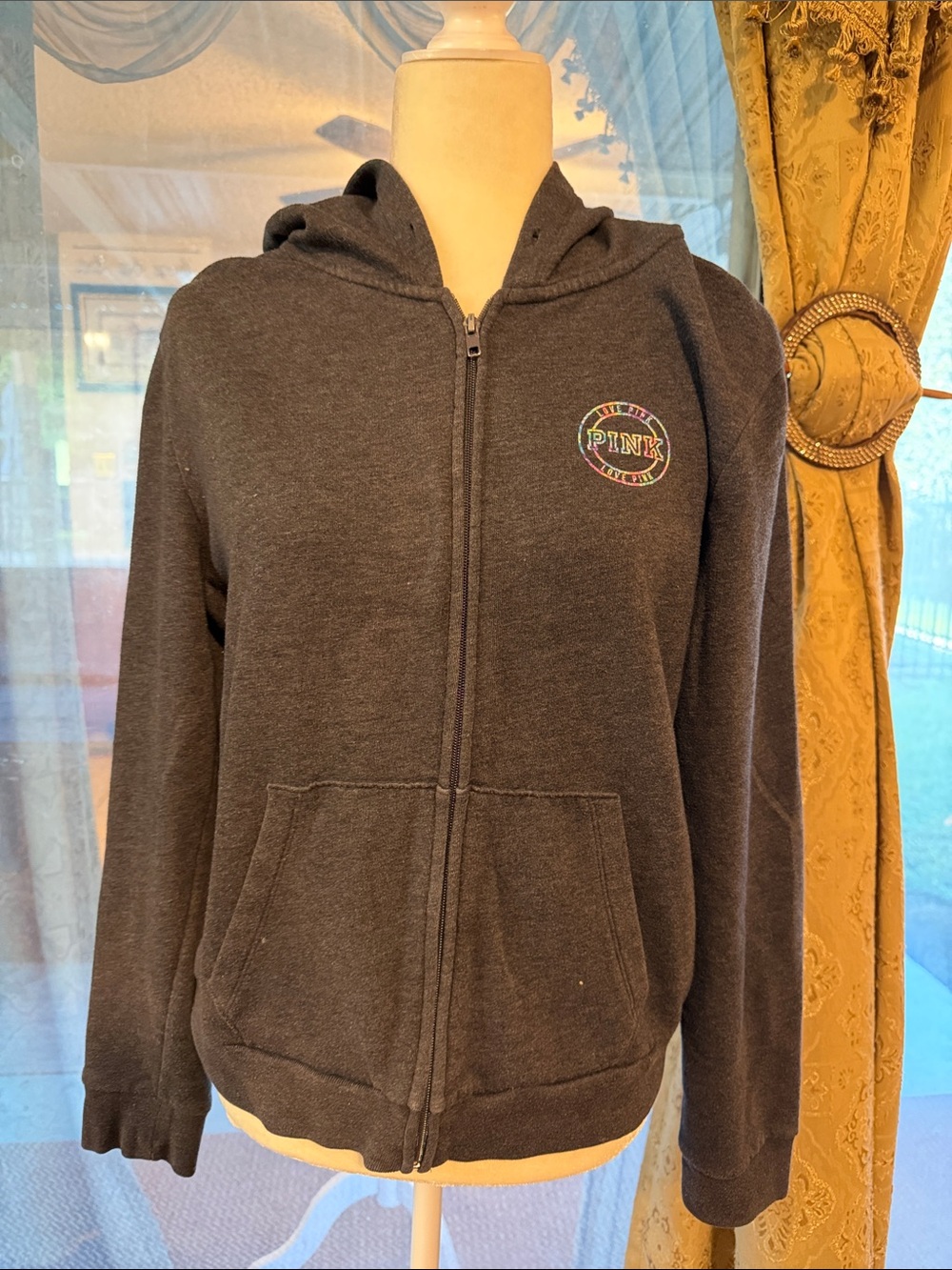 PINK Victoria's Secret Women's Black Zip-Up Hoodie Jacket